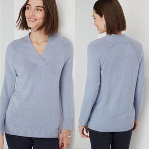 J JILL rainfall V-neck Dolman sleeve heather blue sweater, size large tall